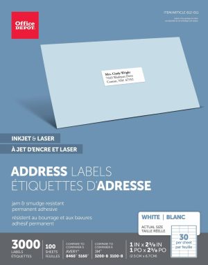 Address Labels | Brand Inkjet/Laser Address Labels, Rectangle, 1″ X 2 5/8″, White, Pack Of 3,000 Address Labels Address Labels