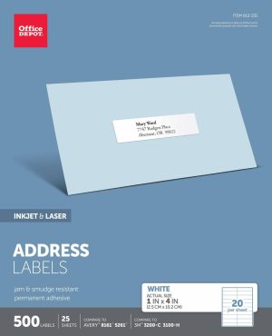 Address Labels | Brand Inkjet/Laser Address Labels, Rectangle, 1″ X 4″, White, Pack Of 500 Address Labels Address Labels