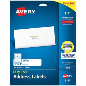 Address Labels | Easy Peel Address Labels With Sure Feed Technology, 8161, Rectangle, 1″ X 4″, White, Pack Of 500 Address Labels Address Labels