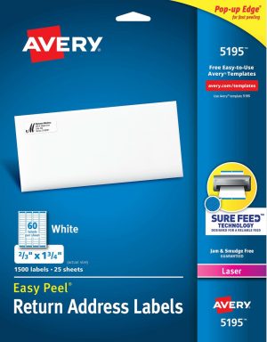 Address Labels | Easy Peel Return Address Labels With Sure Feed Technology, 5195, Rectangle, 2/3″ X 1-3/4″, White, Pack Of 1,500 Address Labels Address Labels