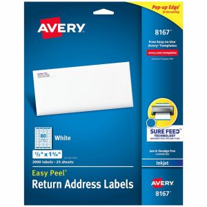 Address Labels | Easy Peel Return Address Labels With Sure Feed Technology, 8167, Rectangle, 1/2″ X 1-3/4″, White, Pack Of 2,000 Address Labels Address Labels