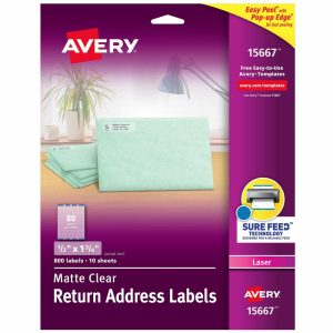 Address Labels | Matte Return Address Labels With Sure Feed Technology, 15667, Rectangle, 1/2″ X 1-3/4″, Clear, Pack Of 800 Address Labels Address Labels