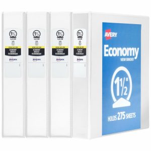 Binders | Economy View 3 Ring Binders, 1-1/2″ Round Rings, White, Pack Of 4 Binders Binders