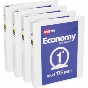 Binders | Economy View Binder, 1″ Ring, 8 1/2″ X 11″, White, Pack Of 4 Binders Binders