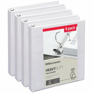 Binders | Heavy-Duty View 3-Ring Binder, 1″ D-Rings, 49% Recycled, White, Pack Of 4 Binders Binders