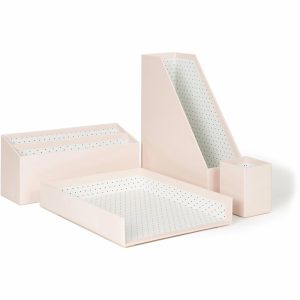 Desk Organizers | 4-Piece Desk Organization Kit, Peach/Polka Dot Desk Accessories Desk Organizers