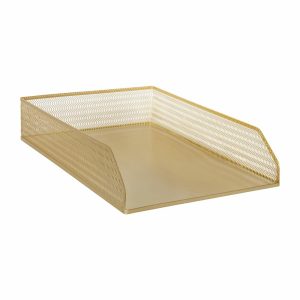 Desk Organizers | Ryder Mesh Metal Paper Letter Inbox Tray Desktop Organizers, 2-3/4″H X 9-1/2″W X 13-3/4″D, Gold, Pack Of 2 Organizers Desk Accessories Desk Organizers