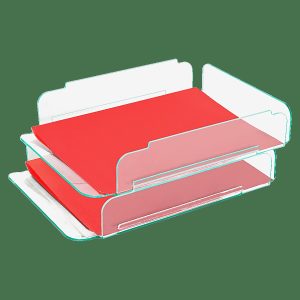 Desk Trays | Acrylic Stacking Letter Trays, For * 1/2″ X 11″ Use, Clear/Green Edge, Set Of 2 Desk Accessories Desk Trays