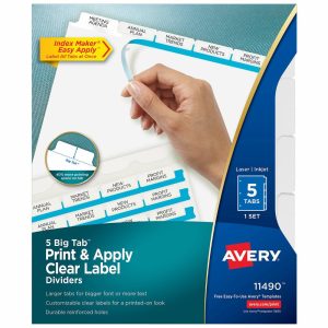 Dividers & Tabs | Averyindex Maker Big Tab Clear Label Dividers, 5-Tab Set Binders & Accessories Dividers & Tabs