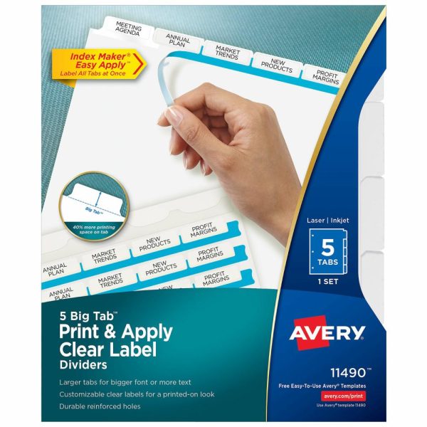 Dividers & Tabs | Averyindex Maker Big Tab Clear Label Dividers, 5-Tab Set Binders & Accessories Dividers & Tabs