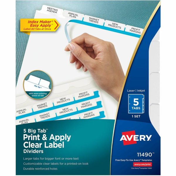 Dividers & Tabs | Averyindex Maker Big Tab Clear Label Dividers, 5-Tab Set Binders & Accessories Dividers & Tabs