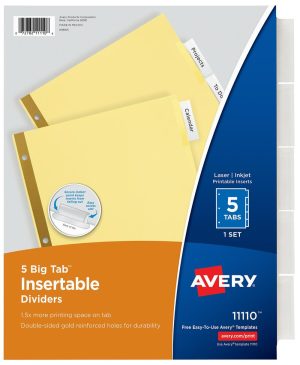 Dividers & Tabs | Big Tab Insertable Dividers Gold Reinforced Edge, Buff/Clear, 5-Tab Binders & Accessories Dividers & Tabs