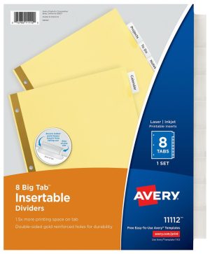 Dividers & Tabs | Big Tab Insertable Dividers Gold Reinforced Edge, Buff/Clear, 8-Tab Binders & Accessories Dividers & Tabs