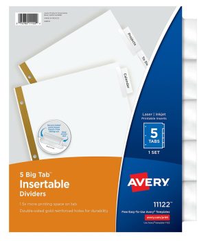 Dividers & Tabs | Big Tab Insertable Dividers Gold Reinforced Edge, White/Clear, 5-Tab Binders & Accessories Dividers & Tabs