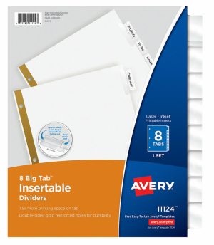 Dividers & Tabs | Big Tab Insertable Dividers Gold Reinforced Edge, White/Clear, 8-Tab Binders & Accessories Dividers & Tabs