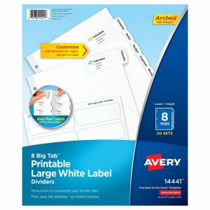 Dividers & Tabs | Big Tab Printable Large Label Dividers, Easy Peel, White, 8-Tab, Pack Of 20 Sets Binders & Accessories Dividers & Tabs