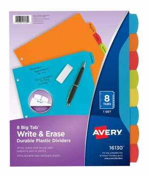 Dividers & Tabs | Big Tab Write & Erase Plastic Dividers, 8 1/2″ X 11″, Multicolor Brights, 8-Tab Binders & Accessories Dividers & Tabs