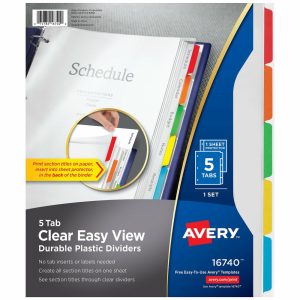 Dividers & Tabs | Clear Easy View Plastic Dividers For 3 Ring Binders, 8-1/2″ X 11″, 5-Tab, Bright Multicolor, 1 Set Binders & Accessories Dividers & Tabs