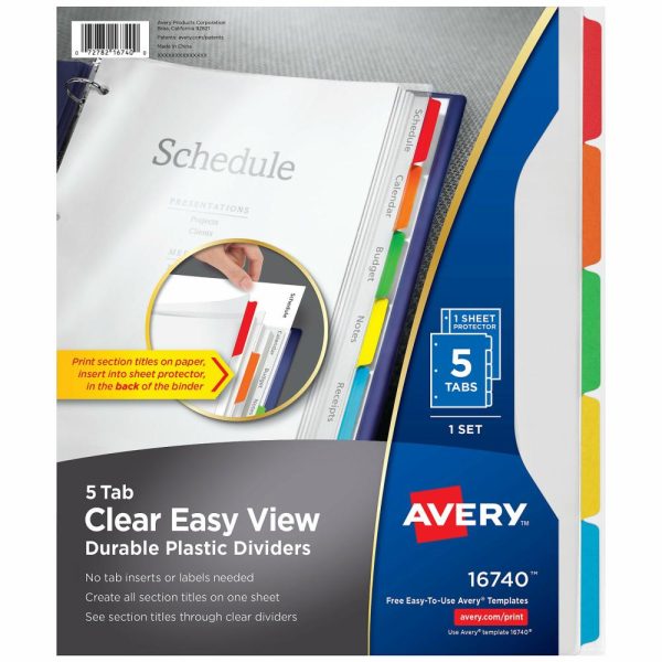 Dividers & Tabs | Clear Easy View Plastic Dividers For 3 Ring Binders, 8-1/2″ X 11″, 5-Tab, Bright Multicolor, 1 Set Binders & Accessories Dividers & Tabs