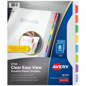 Dividers & Tabs | Clear Easy View Plastic Dividers For 3 Ring Binders, 8-1/2″ X 11″, 8-Tab, Bright Multicolor, 1 Set Binders & Accessories Dividers & Tabs