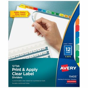 Dividers & Tabs | Customizable Index Maker Dividers For 3 Ring Binder, Easy Print & Apply Clear Label Strip, 12 Tab, Multicolor, Pack Of 5 Sets Binders & Accessories Dividers & Tabs