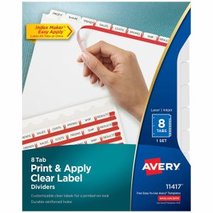 Dividers & Tabs | Customizable Index Maker Dividers For 3 Ring Binder, Easy Print & Apply Clear Label Strip, 8 Tab, White, 1 Set Binders & Accessories Dividers & Tabs