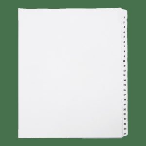 Dividers & Tabs | Index Divider Sheets With Numerical Tabs, 1-25, Letter Size, Clear/White, Set Of 25 (Abilityone 7530-01-407-2250) Binders & Accessories Dividers & Tabs