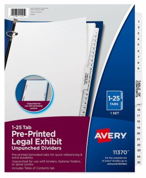 Dividers & Tabs | Premium Collated Legal Dividers Style, Side-Tab, 1-25 & Table Of Contents, 8-1/2″ X 11″ Binders & Accessories Dividers & Tabs