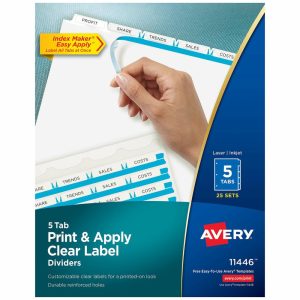 Dividers & Tabs | Print & Apply Clear Label Dividers With Index Maker Easy Apply Printable Label Strip And White Tabs, 5-Tab, Box Of 25 Sets Binders & Accessories Dividers & Tabs