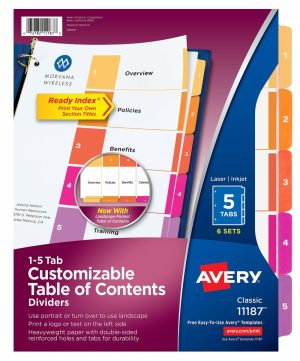 Dividers & Tabs | Ready Index 1-5 Tab Binder Dividers With Customizable Table Of Contents, 8-1/2″ X 11″, 5 Tab, White/Multicolor, Pack Of 6 Sets Binders & Accessories Dividers & Tabs