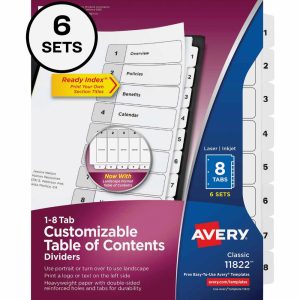 Dividers & Tabs | Ready Index Binder Dividers, 8-1/2″ X 11, White, 8 Dividers Per Set, Pack Of 6 Sets Binders & Accessories Dividers & Tabs