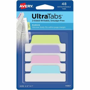 Dividers & Tabs | Ultratabs Repositionable Margin Tabs – Write-On Tab(S) – 1″ Tab Height X 2.50″ Tab Width – Assorted Pastel Tab(S) – 48 / Pack Binders & Accessories Dividers & Tabs