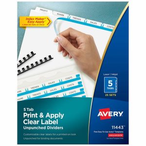 Dividers & Tabs | Unpunched Customizable Dividers For Use With Any Binding System With Index Maker Easy Print & Apply Clear Label Strip, 5 Tab, White, Pack Of 25 Sets Binders & Accessories Dividers & Tabs