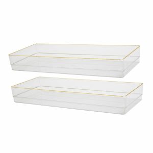 Drawer Organizers | Kerry Plastic Stackable Office Desk Drawer Organizers, 2″H X 6″W X 15″D, Clear/Gold Trim, Pack Of 2 Organizers Desk Accessories Drawer Organizers