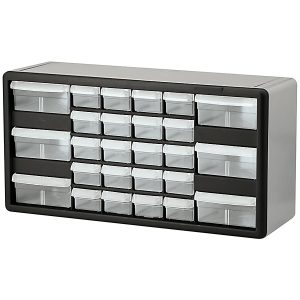 Drawer Organizers | Plastic 26-Drawer Stackable Cabinet, 20″ X 6 3/8″ X 10 11/32″, Black/Gray Desk Accessories Drawer Organizers