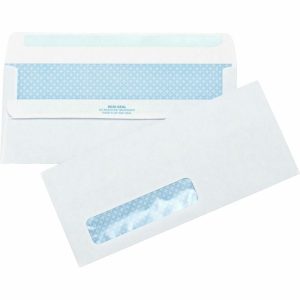 Envelopes | No.10 Standard Window Invoice Envelopes – Single Window – 9 1/2″ Width X 4 1/2″ Length – 24 Lb – Self-Sealing – Poly – 500 / Box – White Envelopes Envelopes