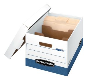 File Boxes | R Kive Dividerbox Heavy-Duty Fastfold File Storage Boxes With Locking Lift-Off Lids And Built-In Handles, Letter/Legal Size,  10″H X 12“W X 15″D, 60% Recycled, White/Blue, Case Of 12 File Boxes File Boxes