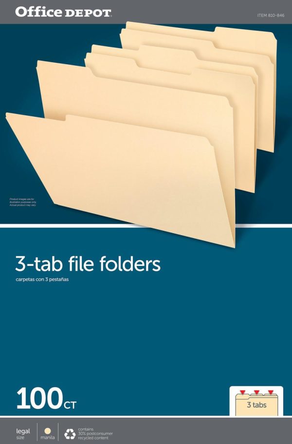 File Folders | Brand File Folders, 1/3 Cut, Legal Size, 30% Recycled, Manila, Pack Of 100 File Folders File Folders