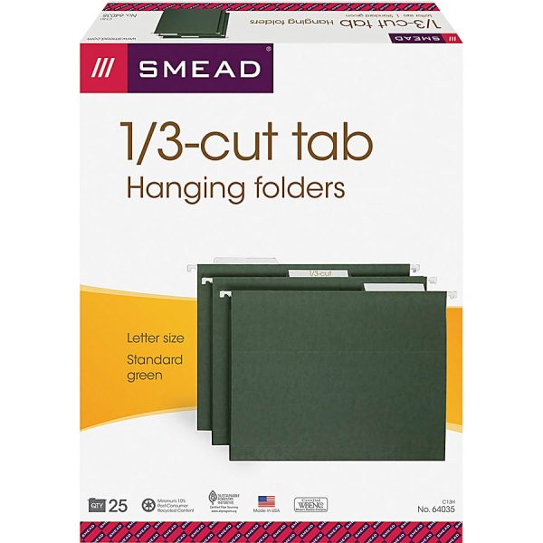 Hanging File Folders | Premium-Quality Hanging Folders, 1/3-Cut Tabs, Letter Size, Standard Green, Pack Of 25 Folders Filing & Folders Hanging File Folders