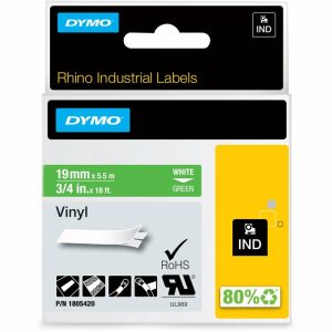 Label Maker Tapes | Colored 3/4″ Vinyl Label Tape, Dym1805420, Permanent Adhesive, 3/4″W X 18 Ft Length, Vinyl, Thermal Transfer, White/Green Label Maker Tapes Label Maker Tapes