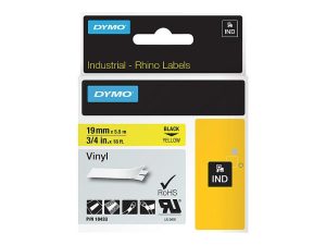 Label Maker Tapes | Colored Industrial Rhino Vinyl Labels, 3/4″W X 18 3/64’L , Rectangle, Black On Yellow Label Maker Tapes Label Maker Tapes