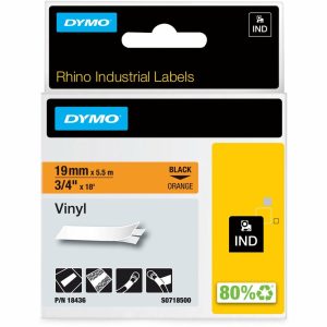 Label Maker Tapes | Colored Industrial Rhino Vinyl Labels, 3/4″W X 18’L, Black On Orange Label Maker Tapes Label Maker Tapes