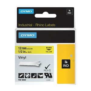 Label Maker Tapes | Rhinopro 18432 Vinyl Label Tape, 15/32″W X 18 3/64’L , Rectangle, Black On Yellow Label Maker Tapes Label Maker Tapes