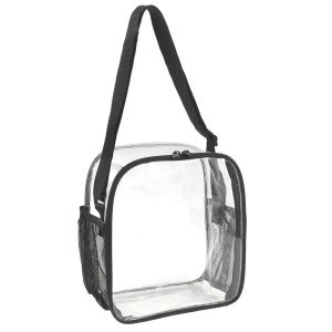 Lunch Bags | Lunch Bag With Side Mesh Pockets, 9-1/2”H X 8-1/2”W X 5”D, Clear/Black Bags & Luggage Lunch Bags