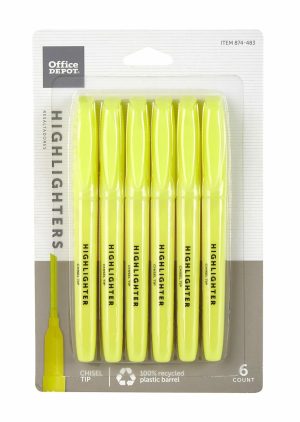 Markers | Brand Pen-Style Highlighters, Chisel Point, 100% Recycled Plastic Barrel, Fluorescent Yellow, Pack Of 6 Markers Markers