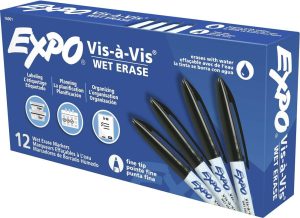 Markers | Vis-A-Vis Wet-Erase Fine-Tip Markers, Black, Box Of 12 Markers Markers