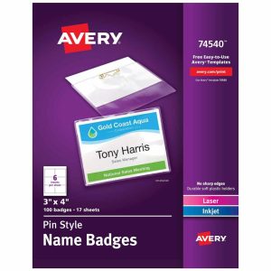 Name Badges & Holders | Customizable Name Badges With Pins, 74540, 3″ X 4″, Clear Name Tag Holders With White Printable Inserts, Pack Of 100 Labels & Label Makers Name Badges & Holders