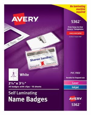 Name Badges & Holders | Customizable Self-Laminating Name Badges, 5362, 2.25″ X 3.5″, White, 30 Name Tags With Clips Labels & Label Makers Name Badges & Holders