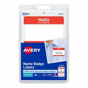 Name Badges & Holders | “Hello My Name Is” Name Tags, 05140, 2-1/3″ X 3-3/8″, White With Red Border, 100 Removable Name Badges Labels & Label Makers Name Badges & Holders