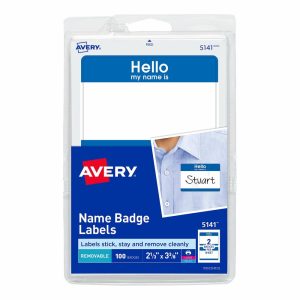 Name Badges & Holders | “Hello My Name Is” Name Tags, 05141, 2-1/3″ X 3-3/8″, White With Blue Border, 100 Removable Name Badges Labels & Label Makers Name Badges & Holders